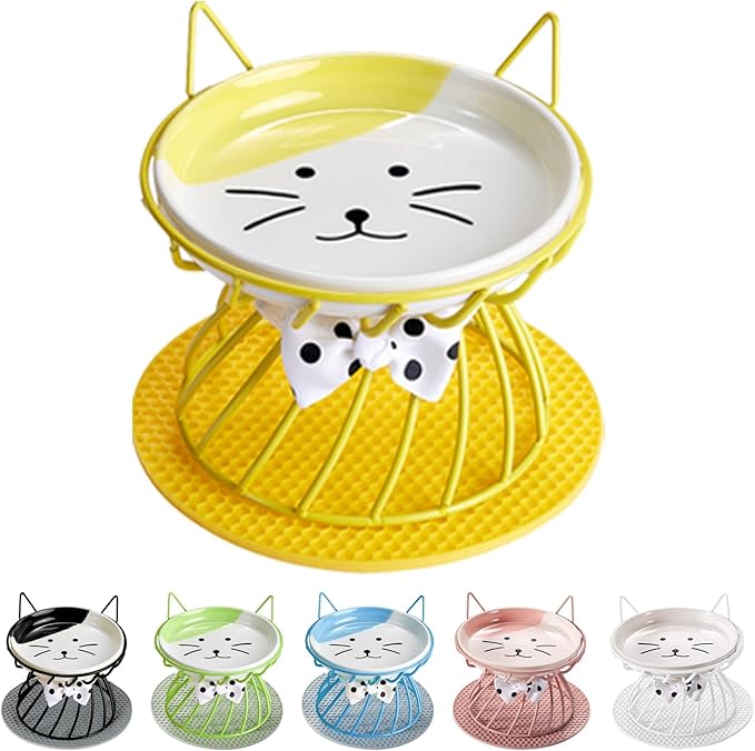 Elevated Cat Bowls with Non-Slip Metal Stand - Raised Food and Water Bowls, Fits Cats & Small Dogs - Dishwasher Safe