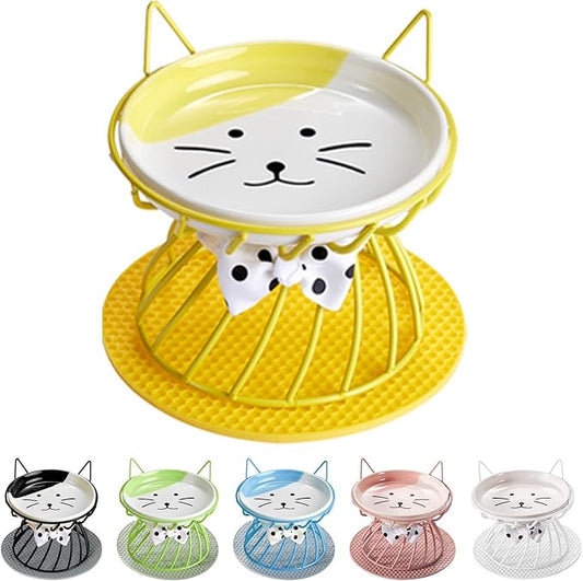 Elevated Cat Bowls with Non-Slip Metal Stand - Raised Food and Water Bowls, Fits Cats & Small Dogs - Dishwasher Safe