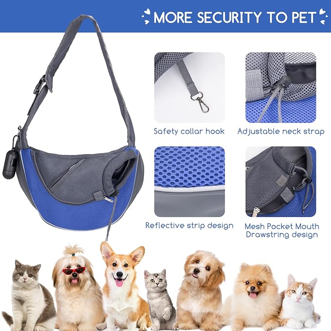 Nobleza Dog Sling Carrier, Mesh Adjustable Pet Sling Puppy Sling Carrier for Small Medium Dog Cat Rabbit (S (up to 5 lbs), Gray Blue)