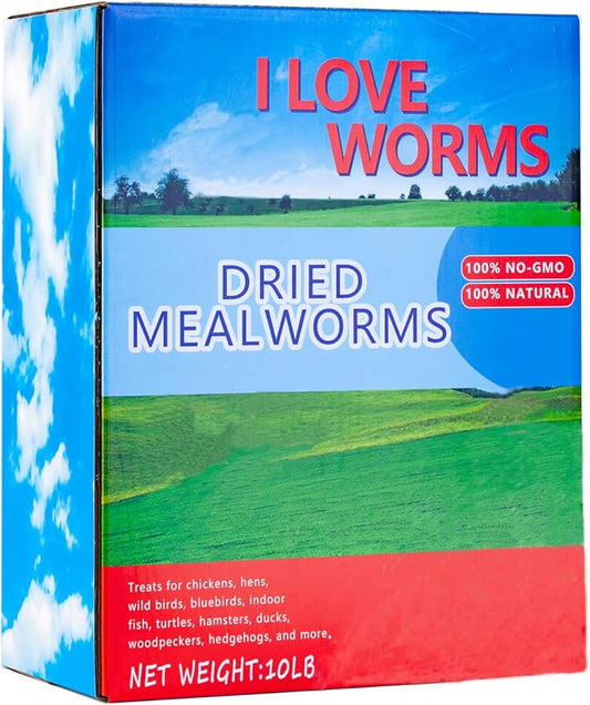 I LOVE WORMS Dried Mealworms (10lb), 100% Natural Non-GMO, High-Protein Mealworms for Chickens, Birds, Ducks, Reptile, Tortoise, Amphibian, Lizard