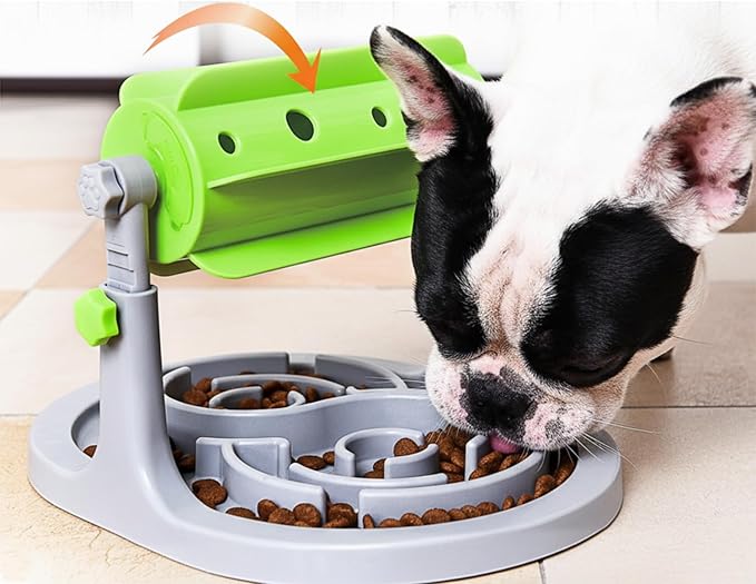 Interactive Dog & Cat Food Puzzle Toy - Treat Boredom Dispensing Slow Feeder - Anxiety IQ Training in Smart Feeding and Adjustable Height for Small/Medium Dogs