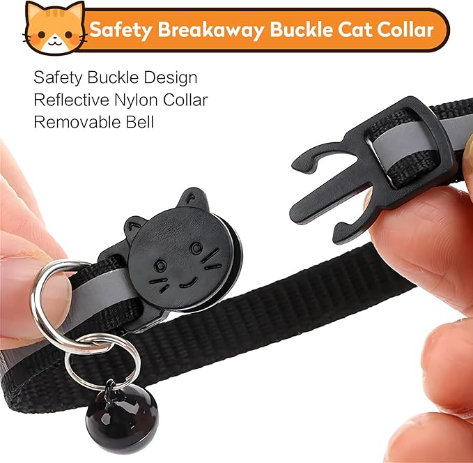 Airtag Cat Collar with Bell, Reflective Nylon Kitten Collar with Apple Air Tag Holder and Breakaway Safety Buckle for Puppy Girl Boy Cats, 3/8" in Width and Lightweight, Dark Blue