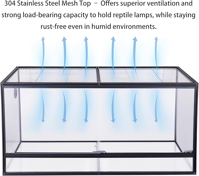 120 Gallon Bearded Dragon Tank, 48"x24"x24" (4x2x2 ft) Large Reptile Terrarium, Reptile Enclosure with Aluminum Frame, Mesh Top, Sliding Lock Doors