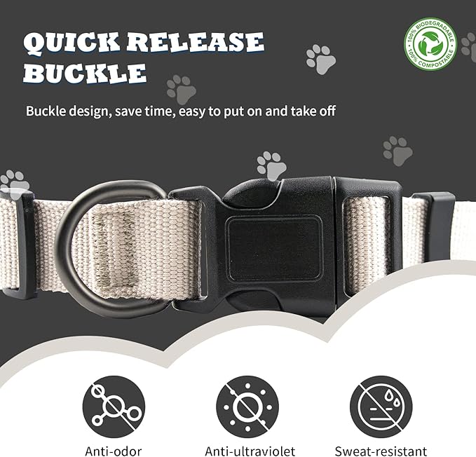 Beige Dog Collar for Small Dogs, Breathable, Anti-Odor & Soft, Comfortable for Sensitive Skin Puppies, 90% Bamboo Rayon, Adjustable Quick-Release Buckle Pet Collar for Chihuahuas Frenchie