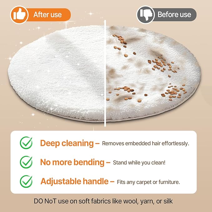 2 in 1 Carpet Rake for Pet Hair Removal, Reusable Pet Hair Remover, 54” Adjustable Long Handle Cat Dog Carpet Rake Scraper, Dog Hair Rake Brush for Rugs, Mats, Couch, Furniture