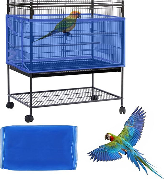 Daoeny Large Bird Cage Cover, Bird Cage Seed Catcher, Adjustable Soft Airy Nylon Mesh Net, Birdcage Cover Skirt Seed Guard for Parrot Parakeet Macaw African Round Square Cages (Blue)