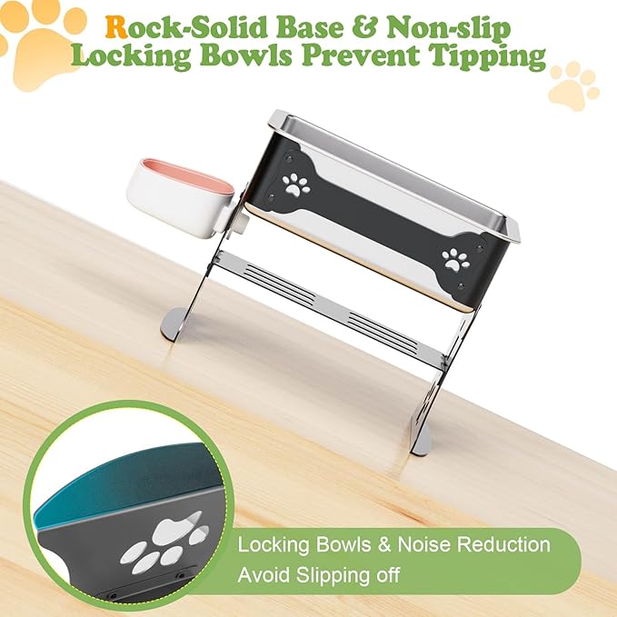 1.5 Gallon Elevated Large Dog Water Bowl, 2 Height Adjustable Stainless Steel Raised Dog Water Bowl Stand for Large Breed, Metal Pet Bowl Stand for Relief Joint Pressure, Easy Clean (Black)