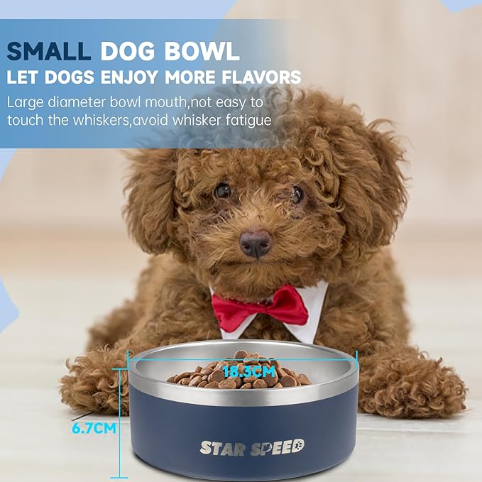 StarSpeed 42oz Stainless Steel Dog Bowls with Rubber Bottom Non-Slip Double Wall Metal Outdoor Dog Food and Water Bowls Weighted Insulated Pet Feeding Bowl for Small,Medium Sized Dogs or Cats