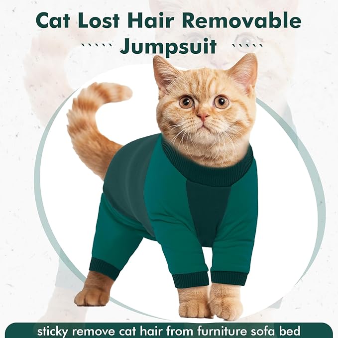 DENTRUN Cat Recovery Suit - Kitten Hair Sticky Onesie, Surgical Cone Alternative Shirts for Cats After Surgery, Prevent Hair Spreading Pajama Apparel