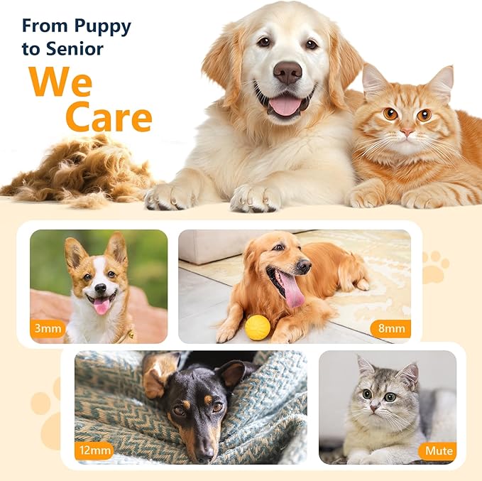 Dog Clippers for Grooming Thick Hair - Professional 50dB Low Noise Cordless Clipper with Titanium Blades & Detachable IPX5 Waterproof Head for Matted Coats, Dogs, Cats and All Pets