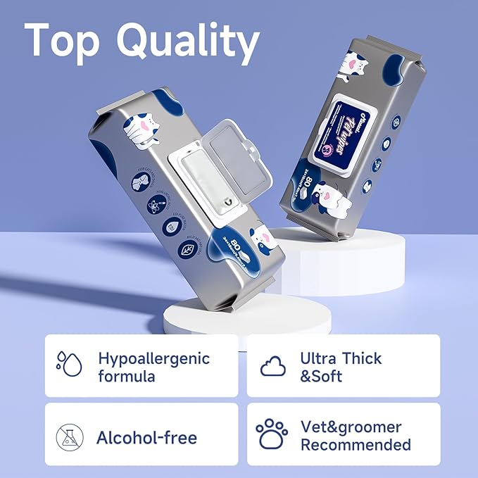 MIOSSZI Pet Cleaning Wipes Bundle, Dog & Cat Grooming Wipes, 160 Count Body Wipes, 130 Count Eye Wipes, Hypoallergenic with Coconut Oil & Aloe Vera for Paws, Face, Fur & Tear Stains