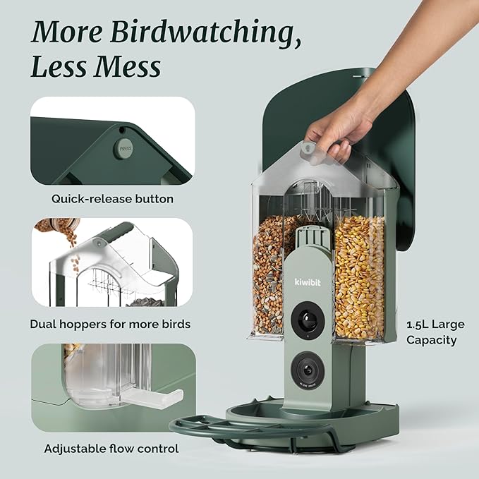 Beako™ Smart Bird Feeder with 4K Camera Solar Powered for Outdoors - Ultra HD Live Stream, Enhanced AI Identification 10,000+ Bird Species, Real-Time Motion Detection, Easy Setup & Refilling