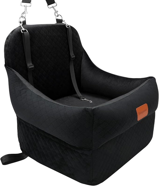 Dog Car Seat-Dog Booster Car Seat with 7''Interior Height,Pet Travel Car Seat with 2 Safety Leashes,Car Dog Seat Restraint Small/Medium Dog up to 35 lbs,Detachable Washable,Easy to Install(H-Black)