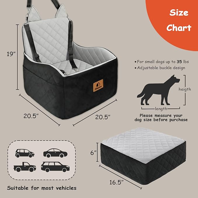 Dog Car Seat up to 35lbs – 6'' Elevated Dog Booster Seat & Travel Bed, Machine Washable, No Installation, 2 Safety Leashes, Storage Pockets, Fits Front & Back Seats