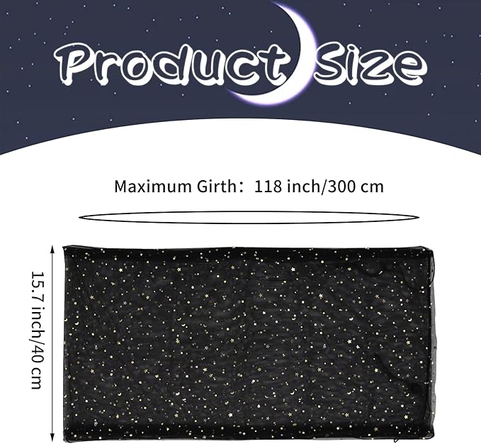 Daoeny Large Bird Cage Cover, Bird Cage Seed Catcher, Adjustable Soft Nylon Mesh Net with Twinkle Moon Star, Birdcage Cover Skirt Seed Guard for Parrot Parakeet Macaw Round Square Cages (Black)