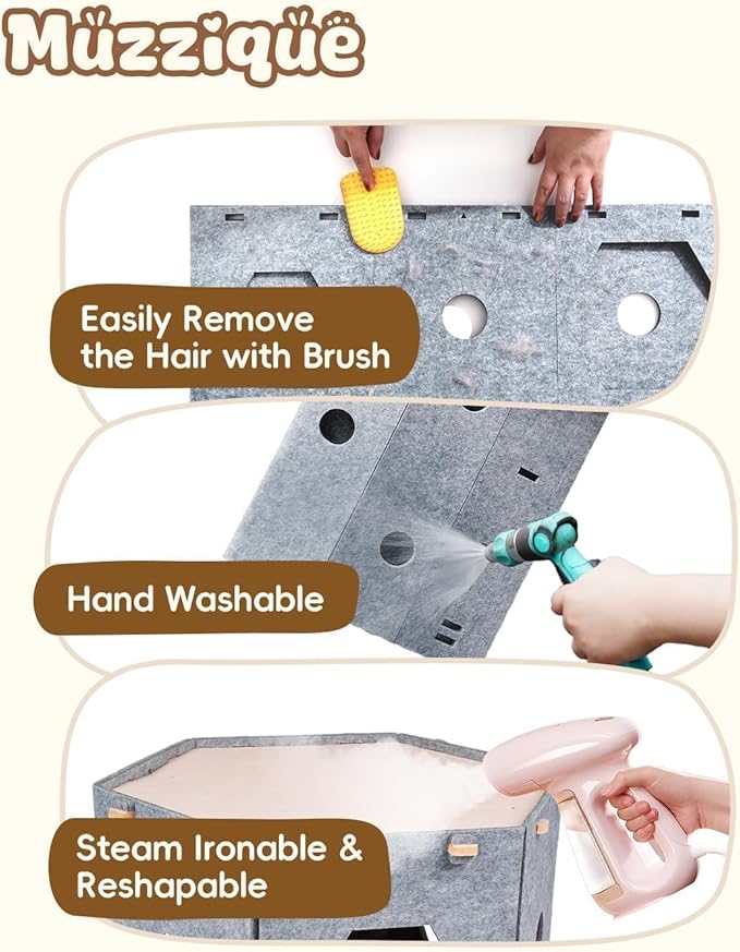 2-Storey Cat Cube, for Indoor Cats&Small Dogs, with Hair Brush, Without Tunnel, DIY Large Expandable Modular Felt Pet House, Stackable Kitten Perch Nest, Peekaboo Kitty Cave, Washable Puppy Condo Bed