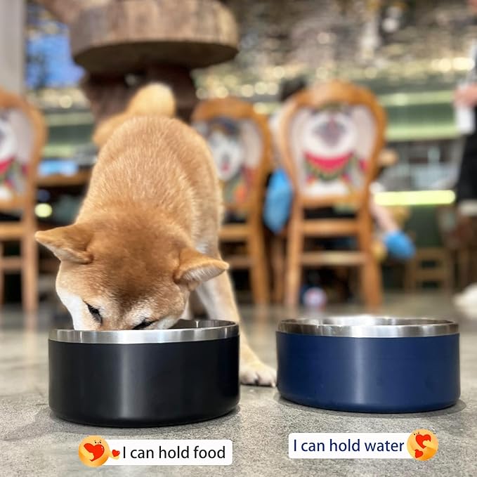 LIHONG Stainless Steel Dog Bowls for Large Dogs,Dog Food Water Bowls with Non Slip Rubber Bottom,Pet Feeding Bowl,Double Wall Insulated,Rustproof(64oz,Blue)