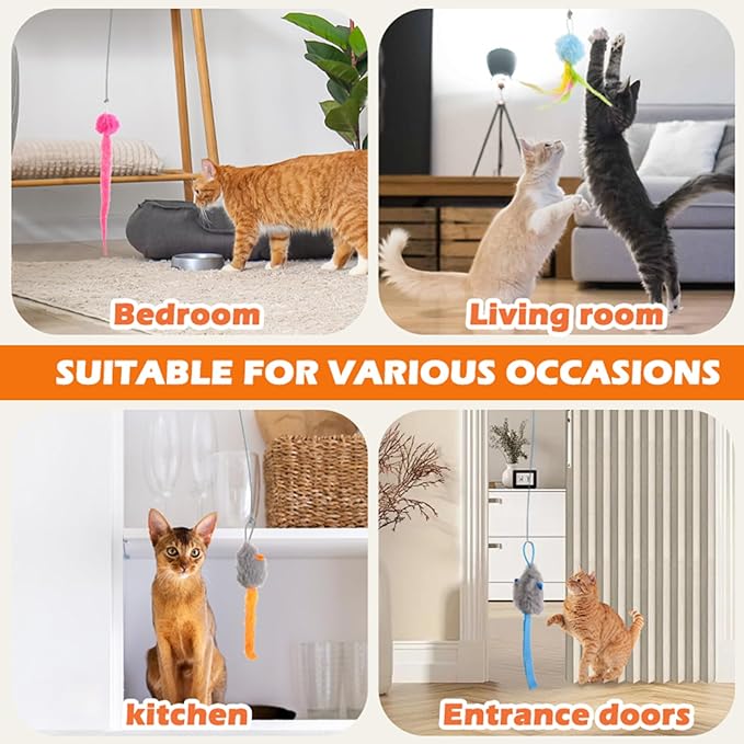 Rechargeable Electric Cat Teaser with Remote – Interactive Door Clip Toy for Cats, 2 Motion Modes (360° Spin & Irregular Jumping), Smart Auto Cat Toy for Exercise & Fun (Blue)