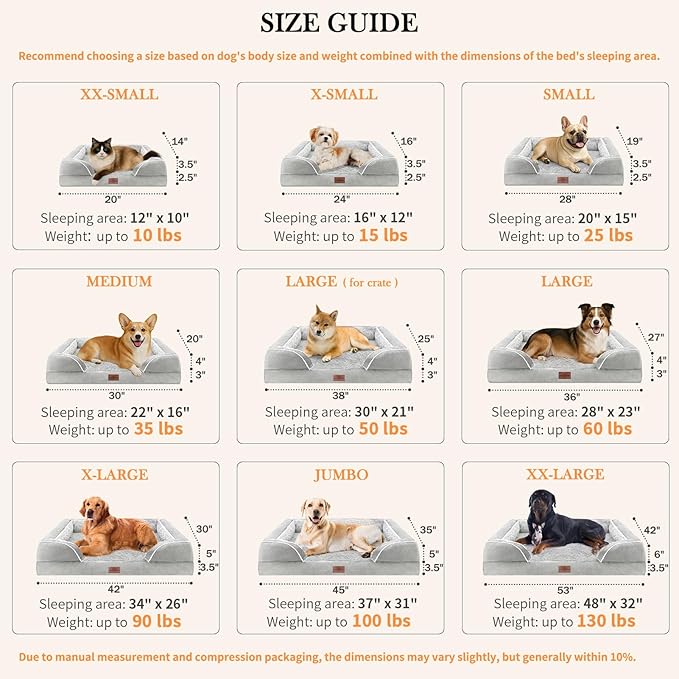 Comfort Expression Small Dog Beds Waterproof Cat Beds Orthopedic Foam Sofa Beds for Small Dogs Comfy Pet Bed with Washable Removable Cover & Non-Slip Bottom(XX-Small,Grey White)