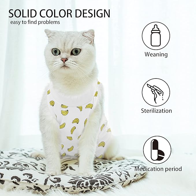 Cat Professional Surgical Recovery Suit,E-Collar Alternative for Cats Dogs,After Surgery Wear, Pajama Suit,Home Indoor Pets Clothing Banana M