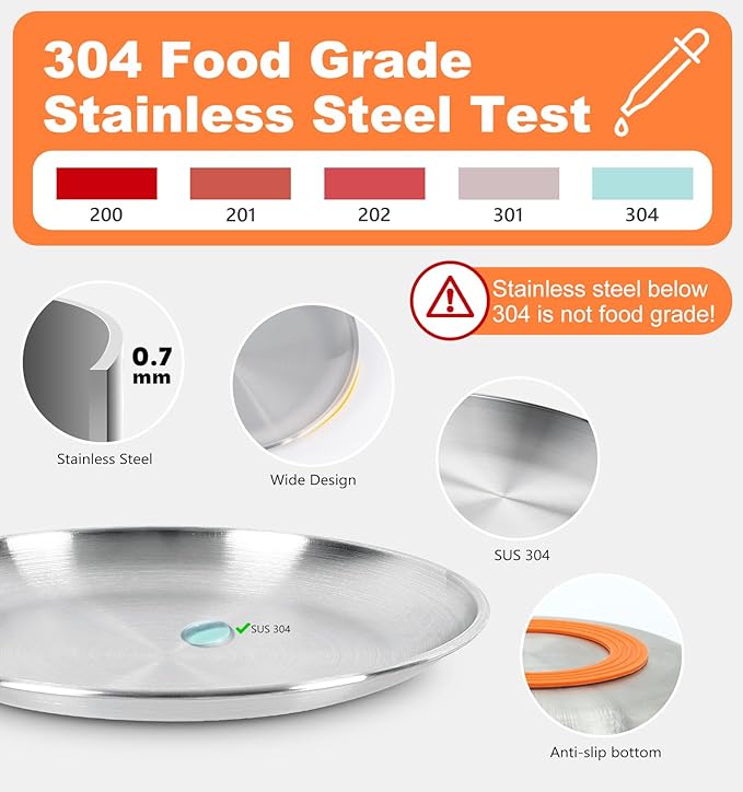 Supet Whisker Frinendly Cat Plates for Wet and Dry Food, Cat Bowls with Non-Slip Bottom, 304 Stainless Steel Flat Wide Shallow Dishes for Indoor Kitten (8Pcs)