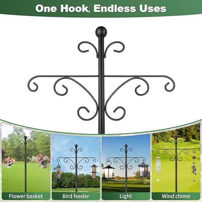 Shepherds Hooks for Outdoor,2 Pack 76 Inch Heavy Duty Double Shepherds Hook for Bird Feeder,Garden Plant,Solar Light Lantern