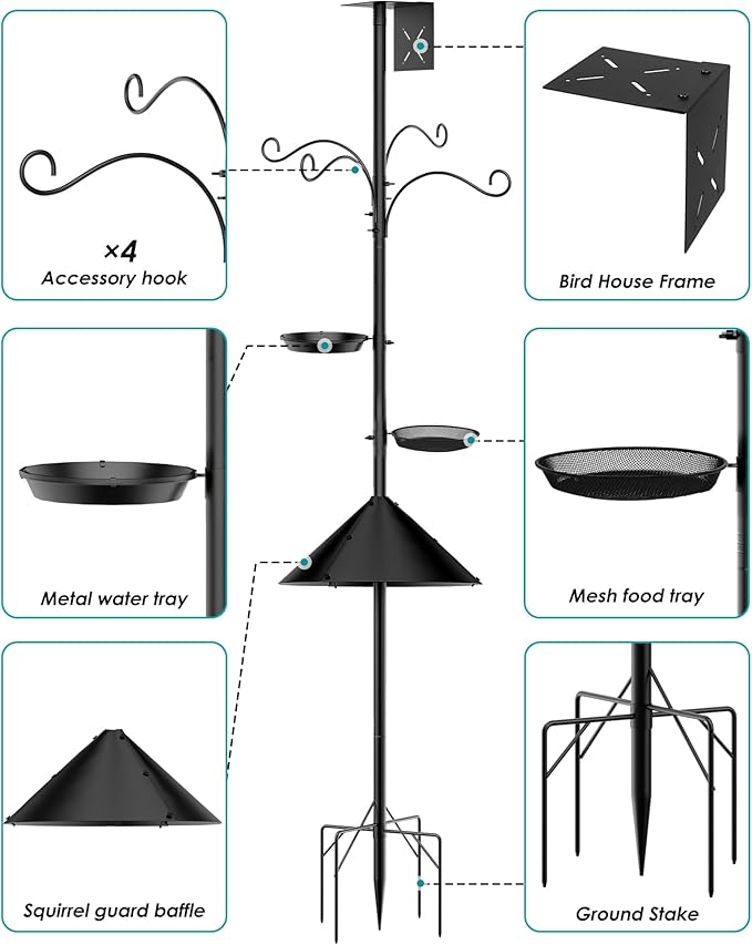 Bird Feeder Pole Squirrel Proof, 92 Inch Heavy Duty Bird Feeder Pole for Outdoor Feeding Station with Stable Base (House Not Included)