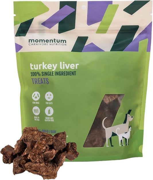 Momentum Carnivore Nutrition Freeze-Dried Turkey Liver Dog Treats – Single-Ingredient, Dog & Cat Treats – High-Protein, Grain-Free– 3.5 oz Bag