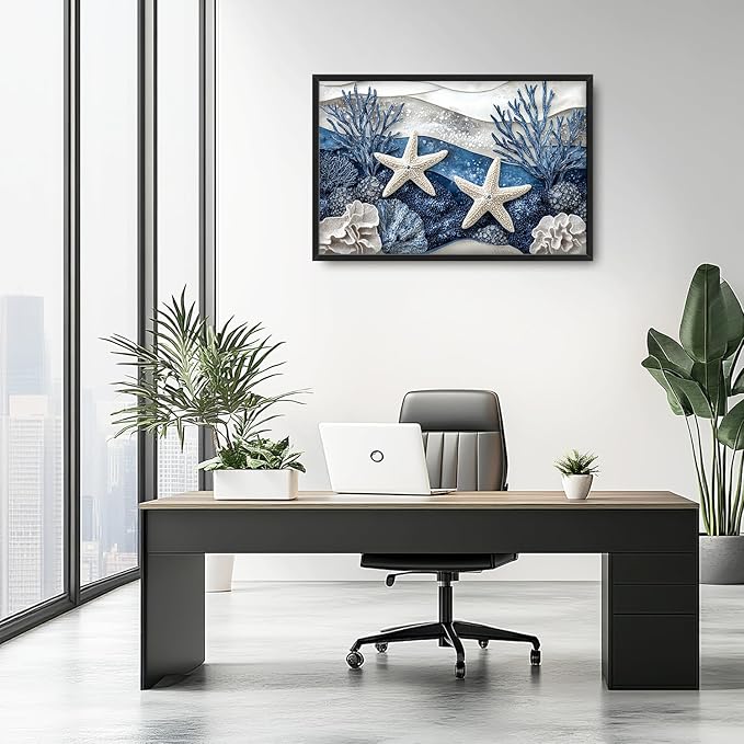 Large Starfish Nautical Wall Art for Living Room, Ocean Canvas Oversized Wall Decor, Sea Animal Modern Framed Pictures Painting Print Artwork for Bedroom Office 36"L x 24"W