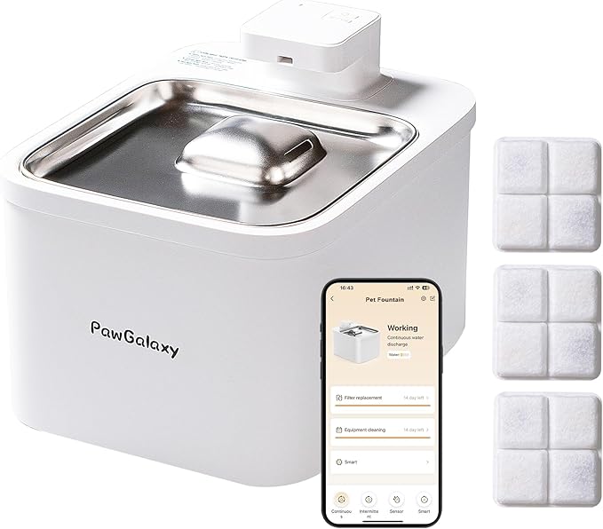 6 Pack Pet Water Fountain Replacement Filters, for 135 oz/4 L Cat Water Fountain Cordless, 6 Months Set of Ultra Quiet Pet Dispenser Stainless Steel, White 6 Count