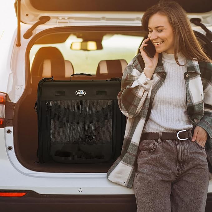 Portable 2-in-1 Pet Carrier for Medium Dogs Large Cat Carrier for 2 Cats Travel Double Dog Crate Set with Portable Carry Bag/Hammocks/Mats/Tent Stakes/2 Pcs Pet Bowls for Outdoor Camping