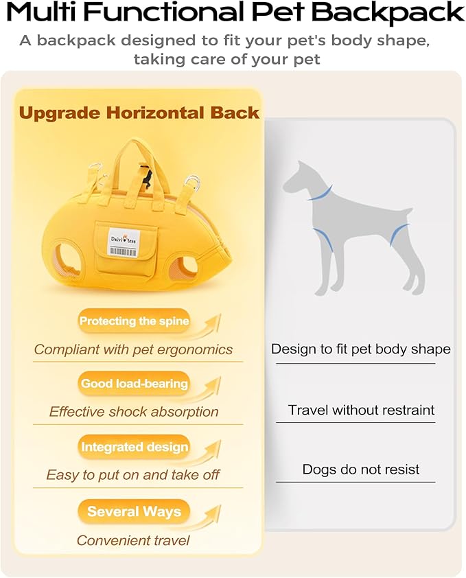 Dog Carry Sling, Full Body Sling with Handle, Hands Free Shoulder Carrier for Senior Dogs Joint Injuries, Joint Injuries, Up and Down Stairs (Yellow,M, 8.8~14.3 lbs)