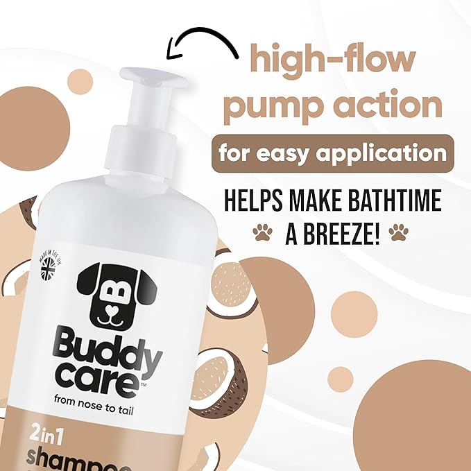 2in1 Dog Shampoo & Conditioner by Buddycare | Coconut Scented | with Aloe Vera and Pro Vitamin B5 (33.8oz)