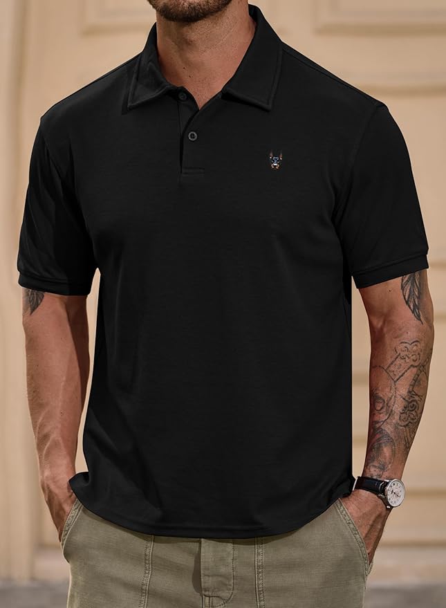 Men Embroidered Doberman Polo Casual Short Sleeve Plain Collar Shirt (S-XXL)