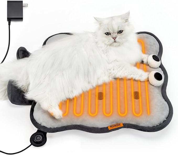 Cat Heating Pad Electric Heated Pet Bed Warming Mat for Indoor Cats Dogs Extra Large Adjustable Temperature Hot Pads Biscuits Grey 21"X 21"