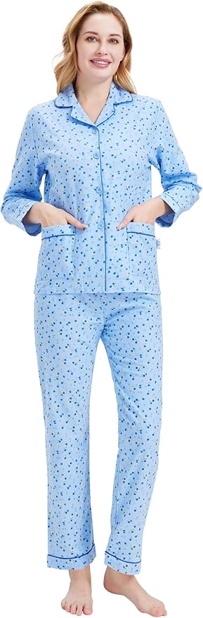 GLOBAL Flannel Pajamas for Women 2-Piece Comfy and Cozy Flannel Pj Set Cotton Loungwear