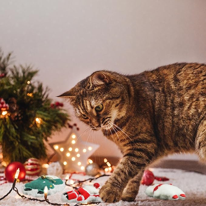 FOIMAS 3pcs Christmas Catnip Toys,Xmas Cat Toys Plush Santa Claus Snowman Tree Interactive Chew Bite Toys for Cat Kitten Indoor