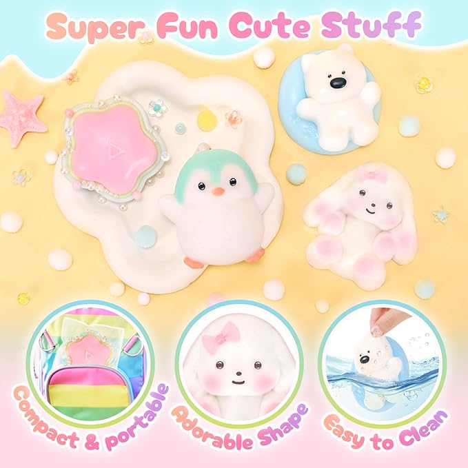 Squishy Fidget Toys 4Pcs, Cute Penguin Bunny Pool Dog Squeeze Sensory Toys for Kids Stress Relief Gifts Treasure Box Toys for Classroom Birthday Party Favors Easter Stocking Stuffers for Teens