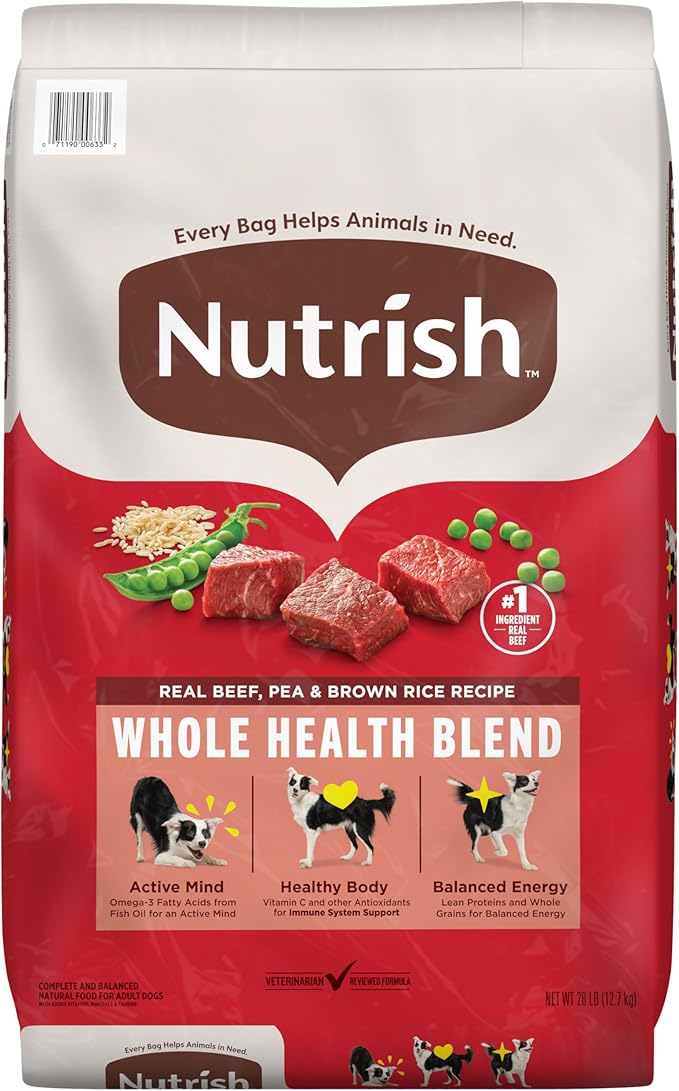 Nutrish Dry Dog Food, Real Beef, Pea & Brown Rice Recipe Whole Health Blend for Adult Dogs, 28 lb. Bag, Packaging May Vary (Rachael Ray)