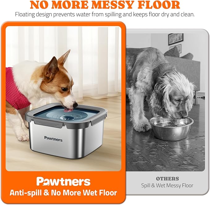 Pawtners Dog Water Bowl No Spill, 152oz/4.5L Stainless Steel Dog Floating Bowl, Slow Water Bowl for Dog with Filter, Non-Slip Base, No Splash Water Bowl for Medium Large Messy Drinkers Blue