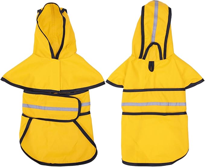 HDE Dog Raincoat Jacket Reflective Adjustable Hooded Pet Poncho Rain Coat with Leash Hole for Small to X-Large Dogs Yellow - M