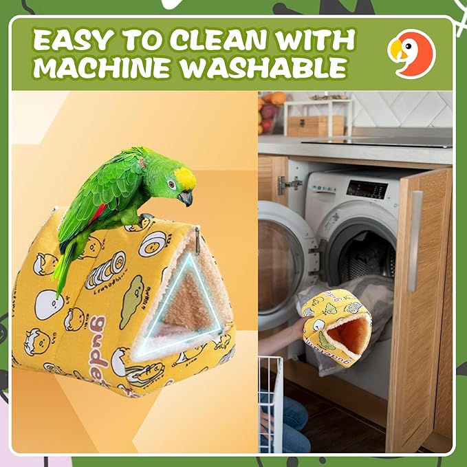 SUSOO Plush Warm Bird Nest House - Hanging Snuggle Bed Velvet Shed Hut Cage Fluffy Hideaway Winter Sleeping Hammock for Parrot Parakeet Conure Cockatiel Budgies Lovebird (Yellow, M)