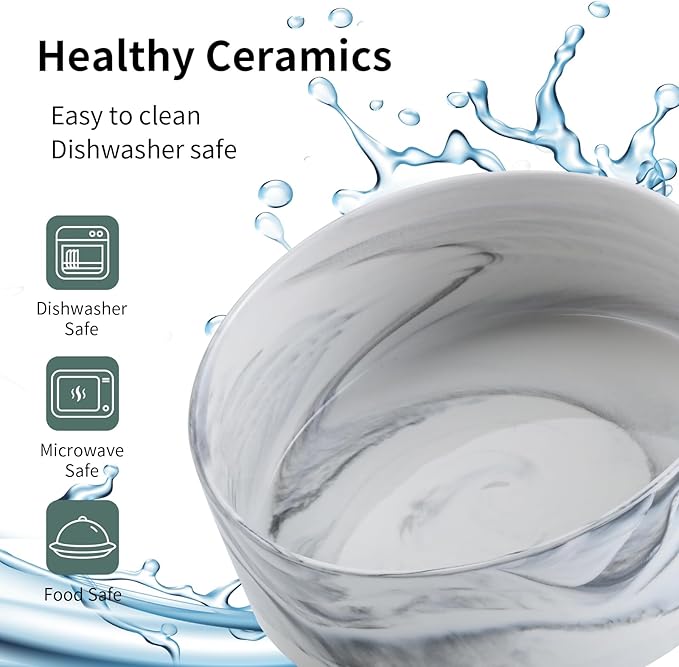 Elevated/Raised Dog Bowl Ceramic for Small Medium Sized Breed,Dog Food Water Bowl with Stand,6 in 3.6 Cups Non Slip Heavy Weighted Marble Grey