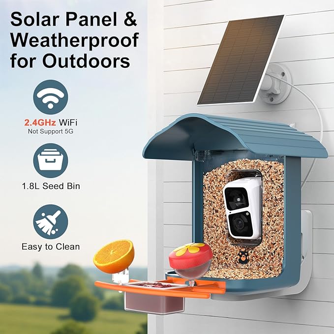 birdsnap® PAV- Bird Feeder with Camera Solar Panel, 2K HD & 64GB Card, AI Identify Bird Species Smart Bird House with Camera, Record Video Live View, Auto Capture, Ideal Gift for Birds Lover