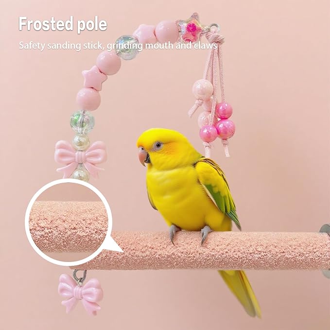 Bird Cage Accessories - Cockatiel Toys Bird Rope Perches Swing Suitable for Parakeet Conure Cockatiel Mynah Love Birds Finches(Pink)