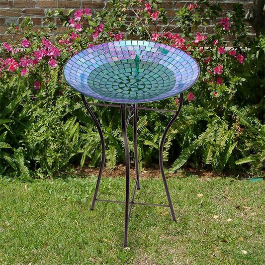Generic Audubon Glass Mosaic Bird Bath with Steel Stand, Rainbow