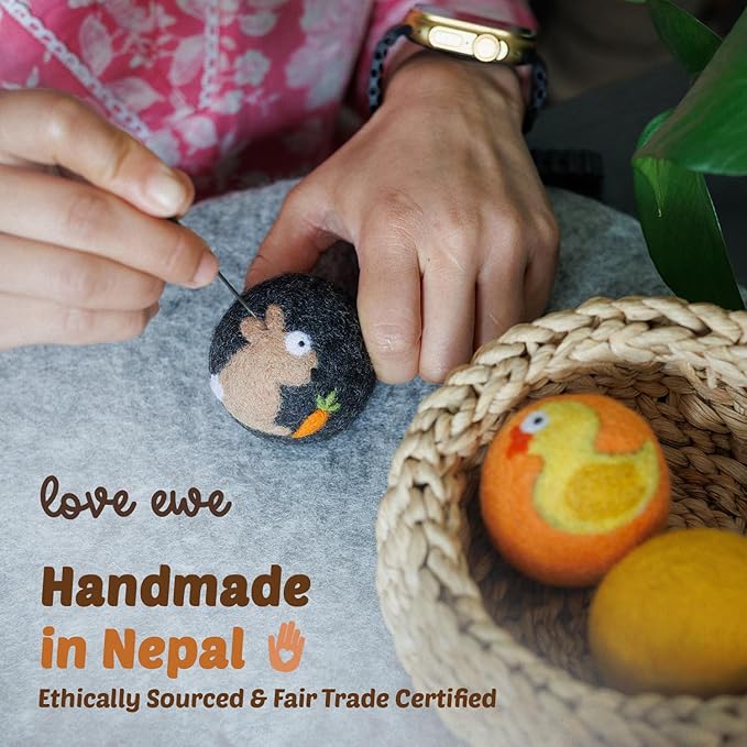 Hustle & Blush Wool Felt Balls - 3 Pack Love Ewe Pet Supplies – 2in Colorful & Durable Cat Toys Handmade from New Zealand, Ideal for Indoor Play and Mental Stimulation – Fish & Bird Design