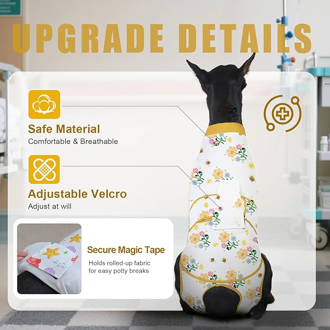 Recovery Suit for Dogs After Surgery, Professional Dog Surgical Suit for Female Spay, Male Neuter, E-Collar & Cone Alternative Dog Onesie for Abdominal Wounds Skin Disease, Yellow, XS