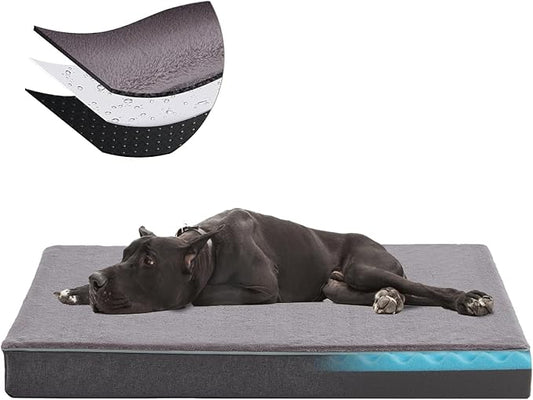 Orthopedic Memory Foam Dog Bed,Cooling Dog Beds for Extra Large Dogs, Washable Pet Beds for Crate with Faux Fur Cover, Waterproof Lining, XXXL(50inch)