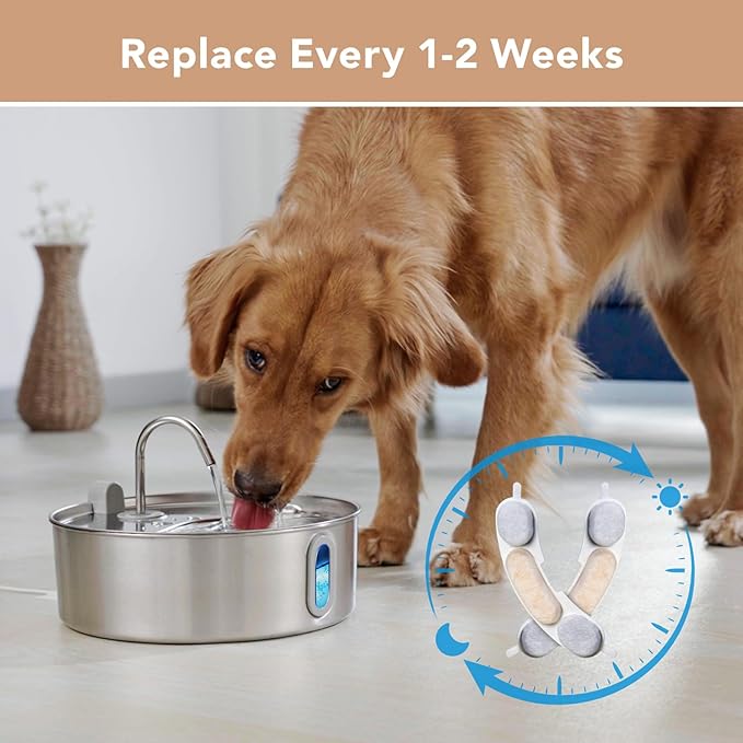 Official 16 Packs Dog Water Filter Replacement and 16 Sponges with 1 Pump Holder for 7L/236oz/1.8Gal Stainless Steel Dog Water Fountain